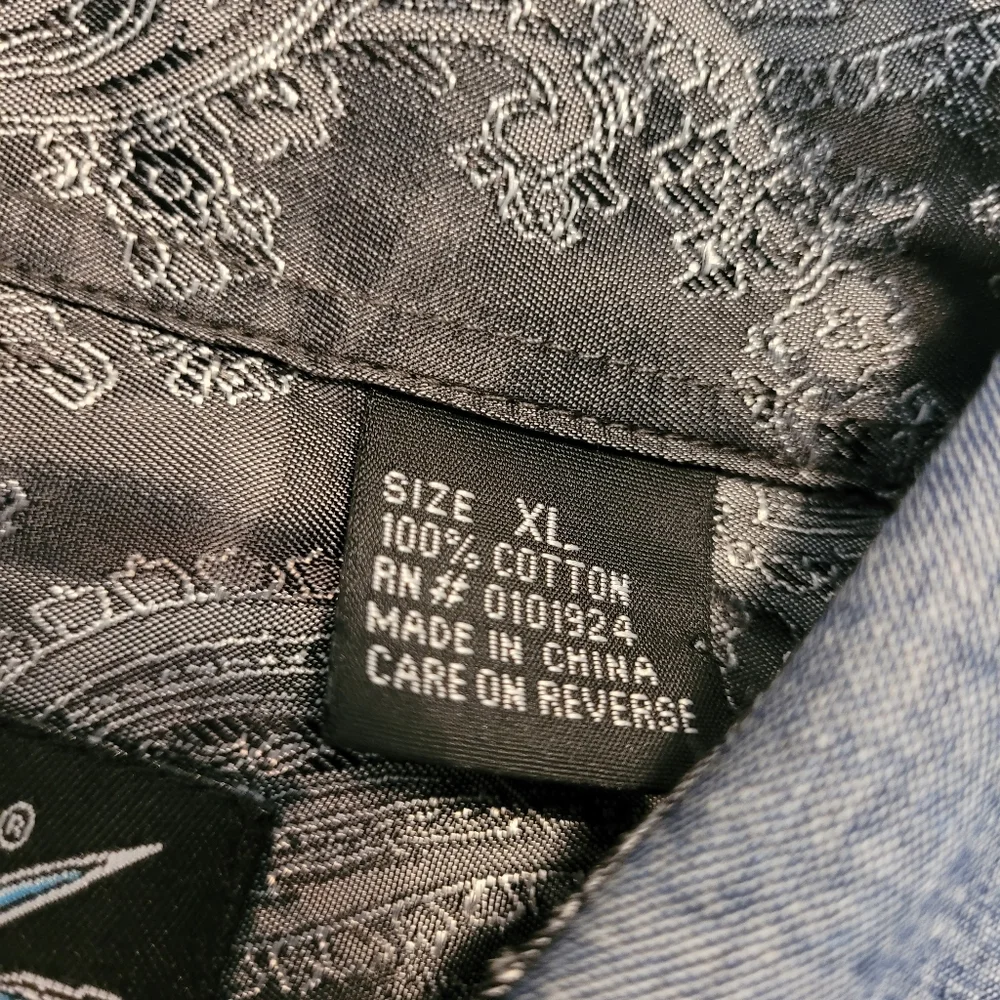 Fender Custom Shop Shirt Mens XL Blue Button Up Rock Roll Religion. Exc. - Picture 8 of 10